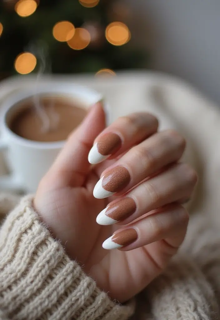 28 Cozy & Chic Nail Inspo Almond Winter Designs - 28. Nutmeg & Cream
