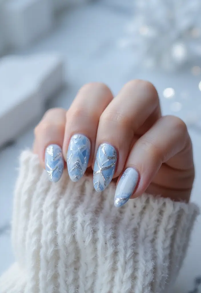 28 Cozy & Chic Nail Inspo Almond Winter Designs - 6. Geometric Winter