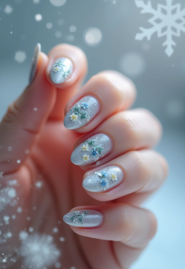 28 Cozy & Chic Nail Inspo Almond Winter Designs - 7. Winter Wonderland Flora