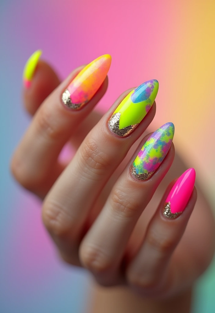 28 Fresh Gel X Nail Inspo Almond Designs You’ll Adore - 21. Bright Neon Designs