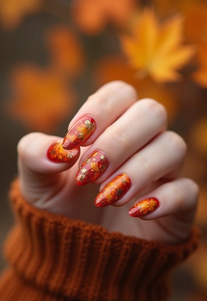 28 Fresh Gel X Nail Inspo Almond Designs You’ll Adore - 25. Colorful Leaves