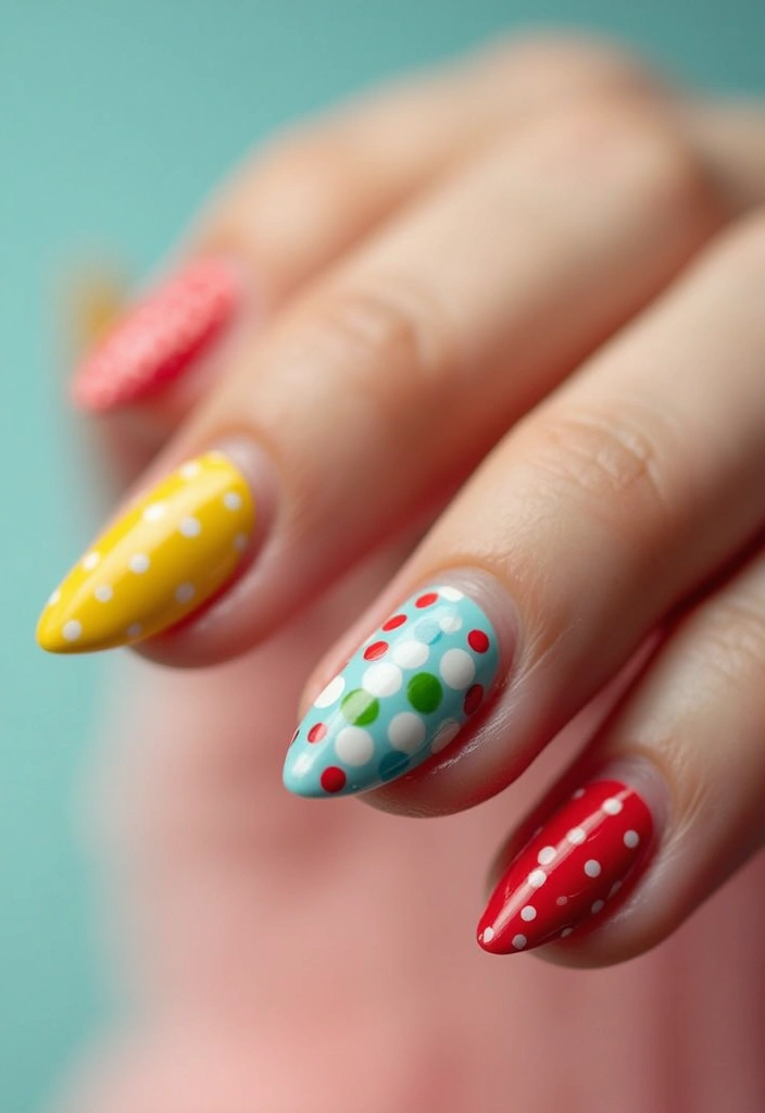 29 Classy Nail Inspo Acrylic Almond Styles to Copy - 21. Retro Polka Dots