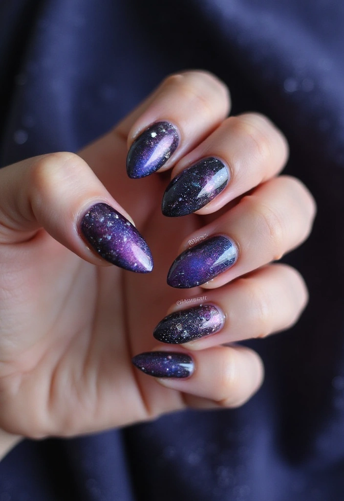 29 Classy Nail Inspo Acrylic Almond Styles to Copy - 29. Mysterious Galaxy Nails