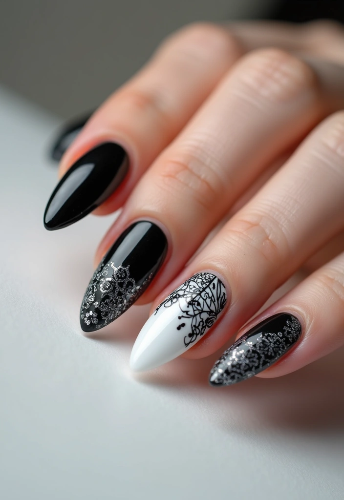 29 Classy Nail Inspo Acrylic Almond Styles to Copy - 3. Monochrome Elegance