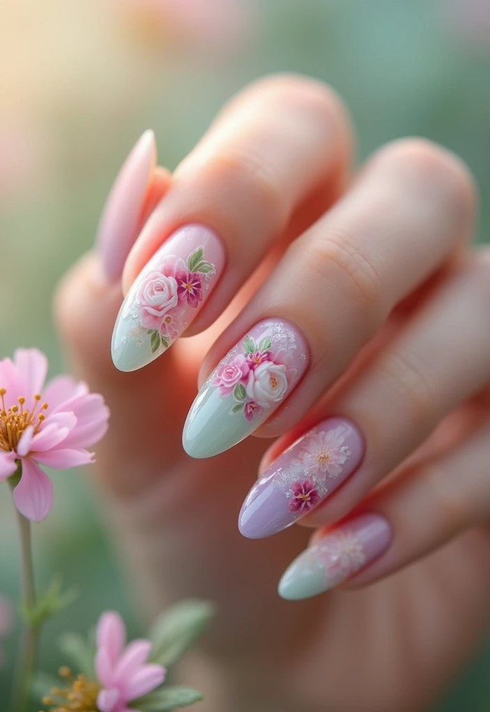 29 Classy Nail Inspo Acrylic Almond Styles to Copy - 5. Floral Fantasy