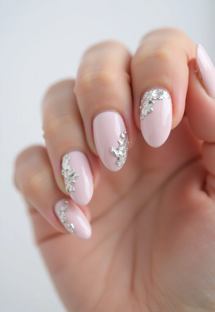29 Pretty Pink Nail Inspo Almond Ideas for a Soft & Feminine Look - 11. Light Pink and Silver Foil