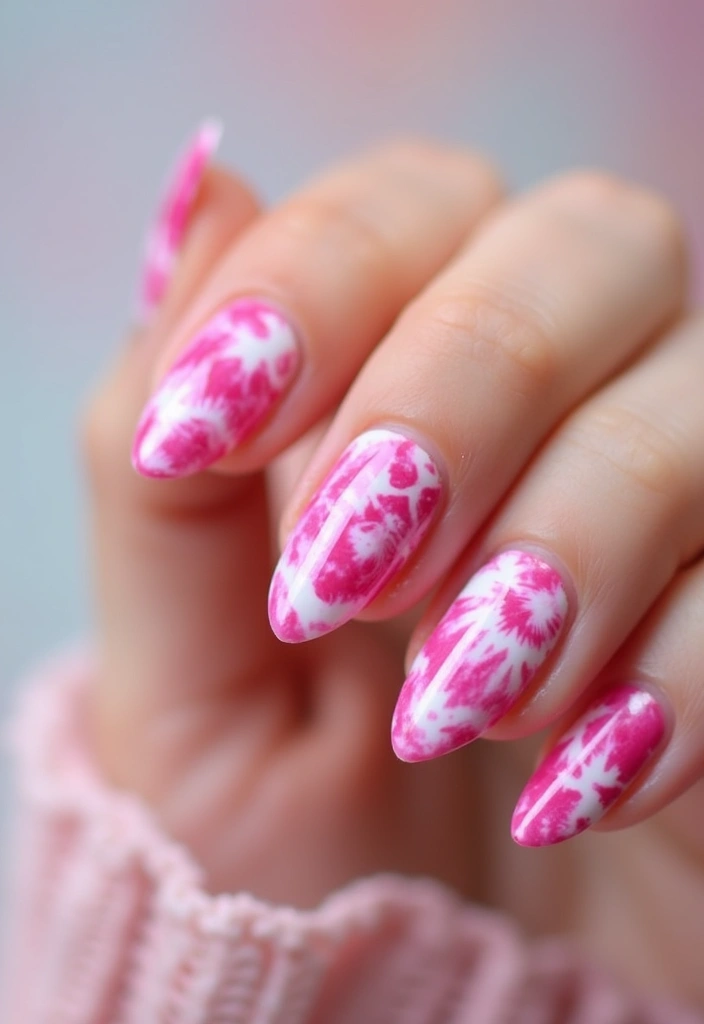 29 Pretty Pink Nail Inspo Almond Ideas for a Soft & Feminine Look - 13. Pink Tie-Dye Dreams