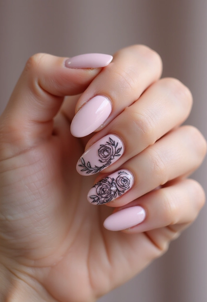 29 Pretty Pink Nail Inspo Almond Ideas for a Soft & Feminine Look - 16. Pale Pink with Darker Roses