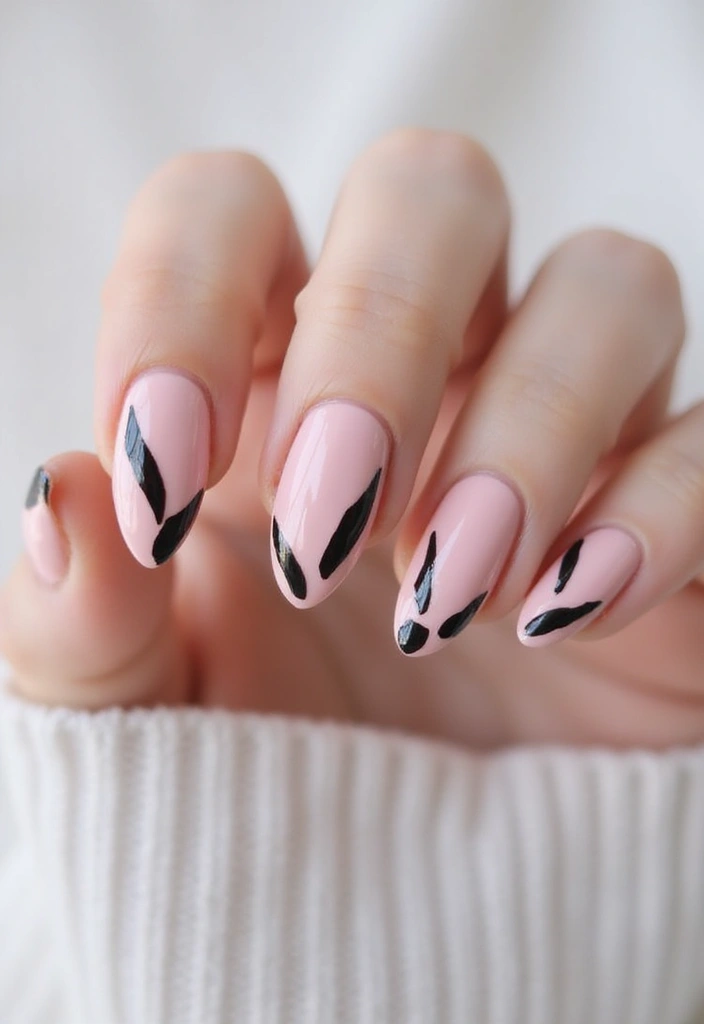 29 Pretty Pink Nail Inspo Almond Ideas for a Soft & Feminine Look - 20. Soft Pink with Dark Black Accents
