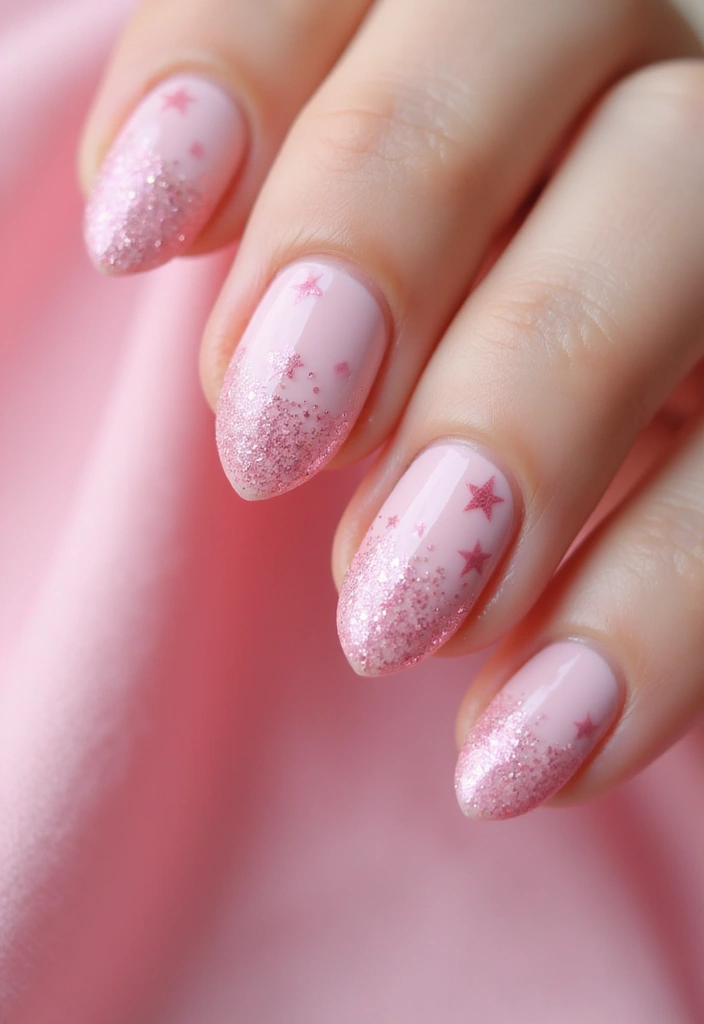 29 Pretty Pink Nail Inspo Almond Ideas for a Soft & Feminine Look - 21. Pink Glitter Stars