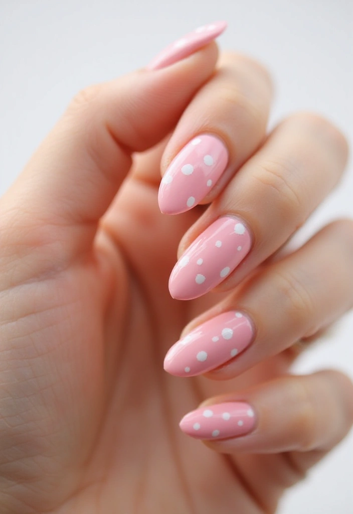 29 Pretty Pink Nail Inspo Almond Ideas for a Soft & Feminine Look - 26. Pink and White Dots