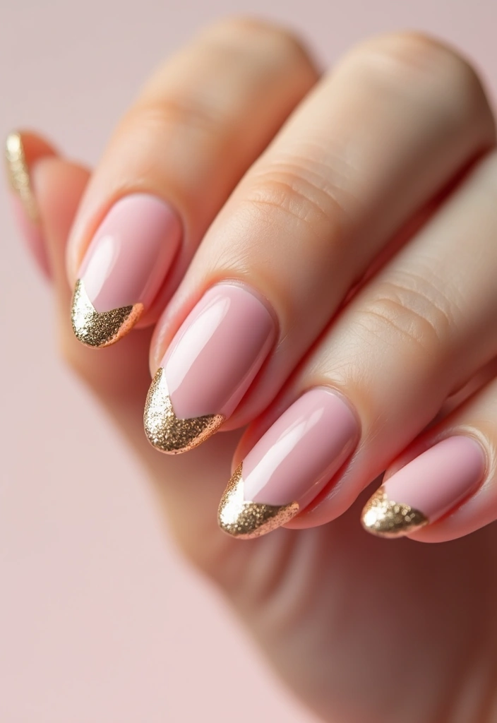29 Pretty Pink Nail Inspo Almond Ideas for a Soft & Feminine Look - 3. Blush with Gold Glitter Tips