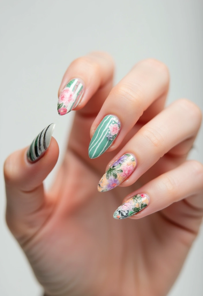 29 Stunning Nail Inspo Almond Shape Designs to Try Now - 26. Patchwork Patterns