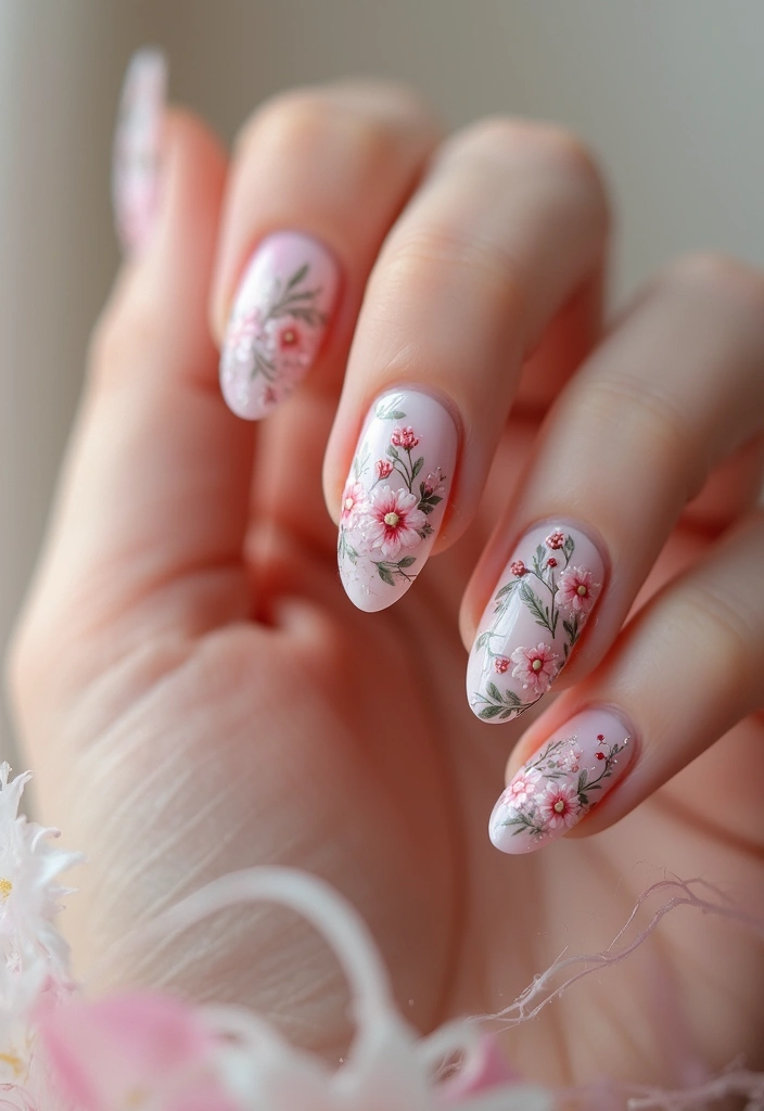 29 Stunning Nail Inspo Almond Shape Designs to Try Now - 28. Vintage Floral
