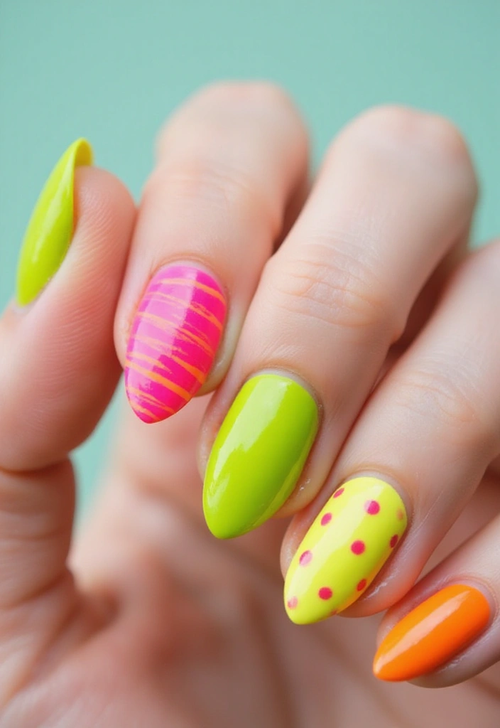 29 Stunning Nail Inspo Almond Shape Designs to Try Now - 9. Bold and Bright Neon