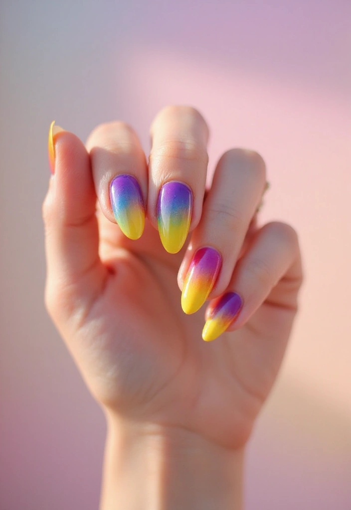 30 Bold Nail Inspo Long Almond Styles That Stand Out - 1. Rainbow Ombre Delight