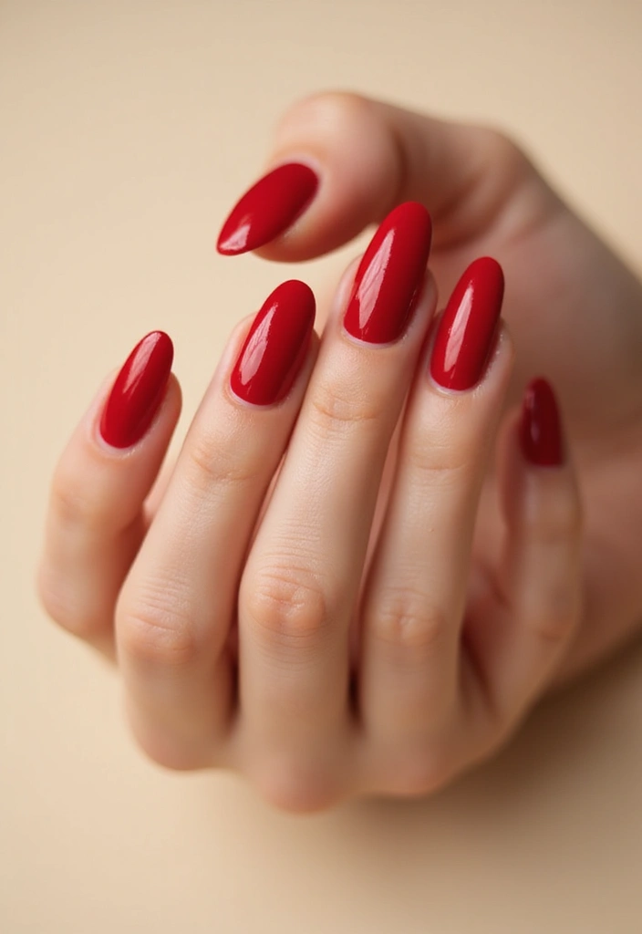 30 Bold Nail Inspo Long Almond Styles That Stand Out - 14. Classic Red