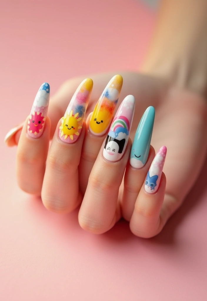 30 Bold Nail Inspo Long Almond Styles That Stand Out - 16. Whimsical Cartoon Characters