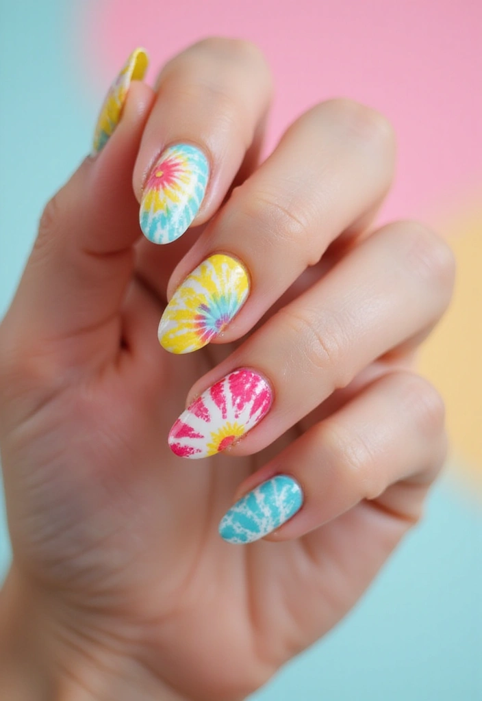 30 Bold Nail Inspo Long Almond Styles That Stand Out - 19. Tie-Dye Fun
