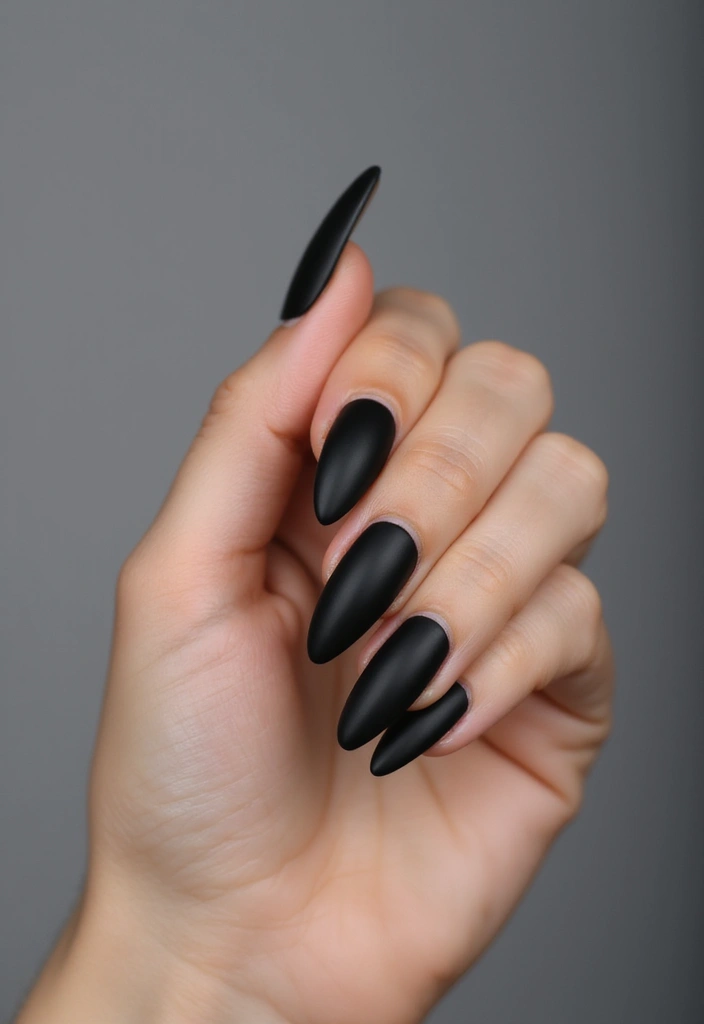 30 Bold Nail Inspo Long Almond Styles That Stand Out - 22. Edgy Black Matte