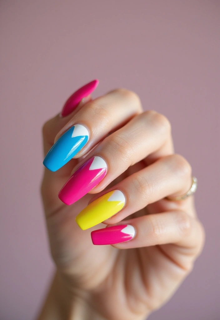 30 Bold Nail Inspo Long Almond Styles That Stand Out - 25. Color-Block Combo