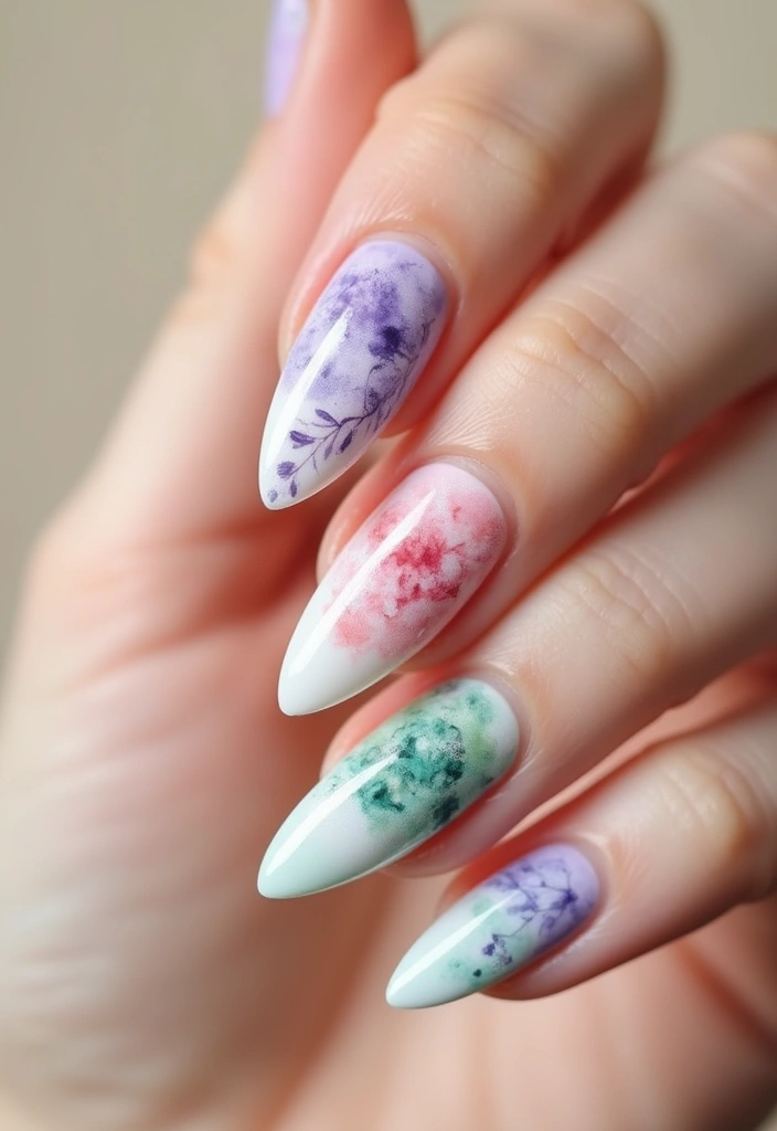30 Bold Nail Inspo Long Almond Styles That Stand Out - 28. Watercolor Wonder