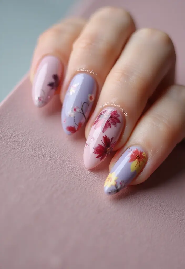30 Bold Nail Inspo Long Almond Styles That Stand Out - 3. Floral Elegance