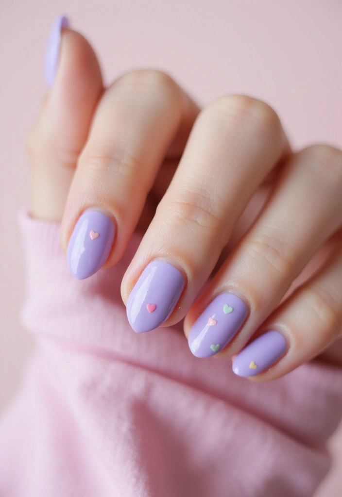 30 Cute Nail Inspo Almond Styles That Are Totally Adorable - 10. Soft Lilac with Heart Accents