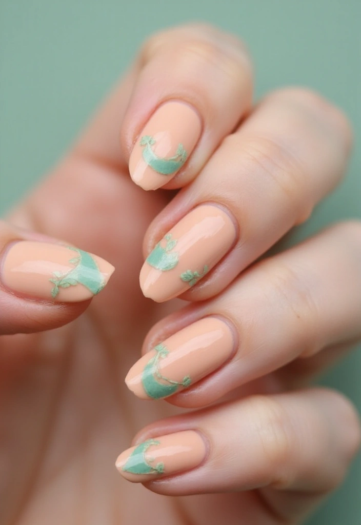 30 Cute Nail Inspo Almond Styles That Are Totally Adorable - 11. Peach and Mint Half-Moon