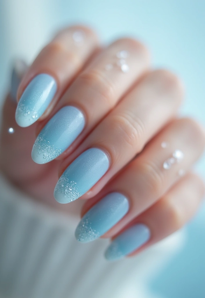 30 Cute Nail Inspo Almond Styles That Are Totally Adorable - 15. Icy Blue with Frosted Tips