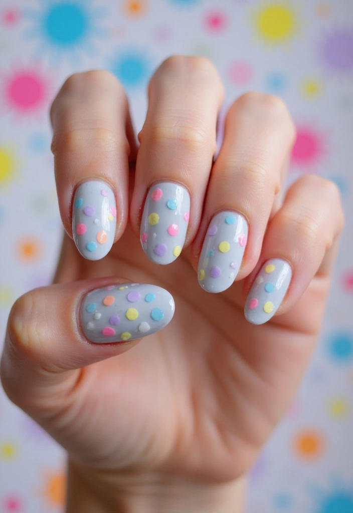 30 Cute Nail Inspo Almond Styles That Are Totally Adorable - 18. Light Gray with Pastel Confetti