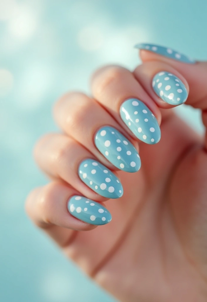 30 Cute Nail Inspo Almond Styles That Are Totally Adorable - 2. Pastel Blue with White Dots