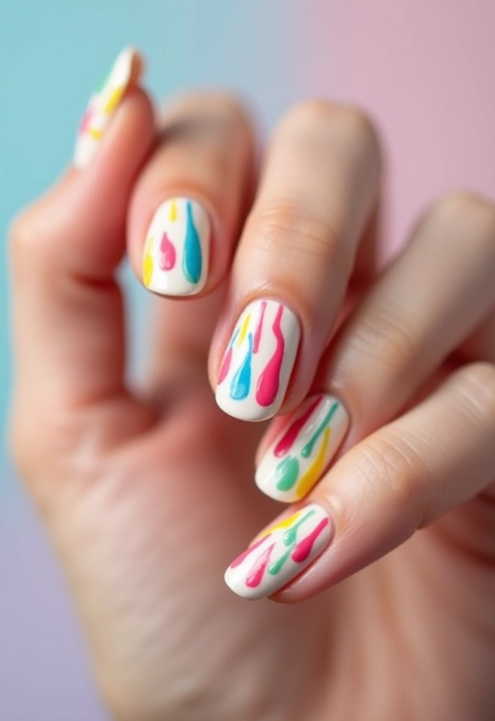 30 Cute Nail Inspo Almond Styles That Are Totally Adorable - 24. Cream with Colorful Drips