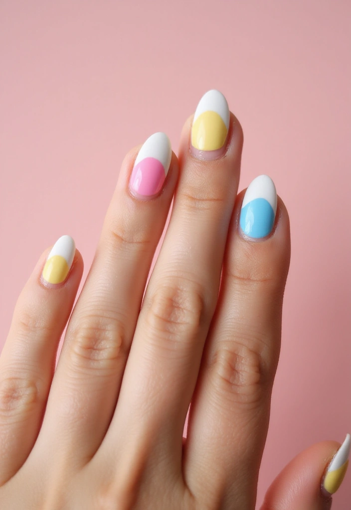 30 Cute Nail Inspo Almond Styles That Are Totally Adorable - 25. Classic White with Colorful Tips