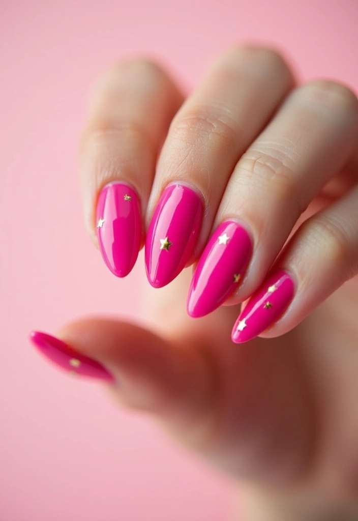 30 Cute Nail Inspo Almond Styles That Are Totally Adorable - 28. Bubblegum Pink with Gold Stars