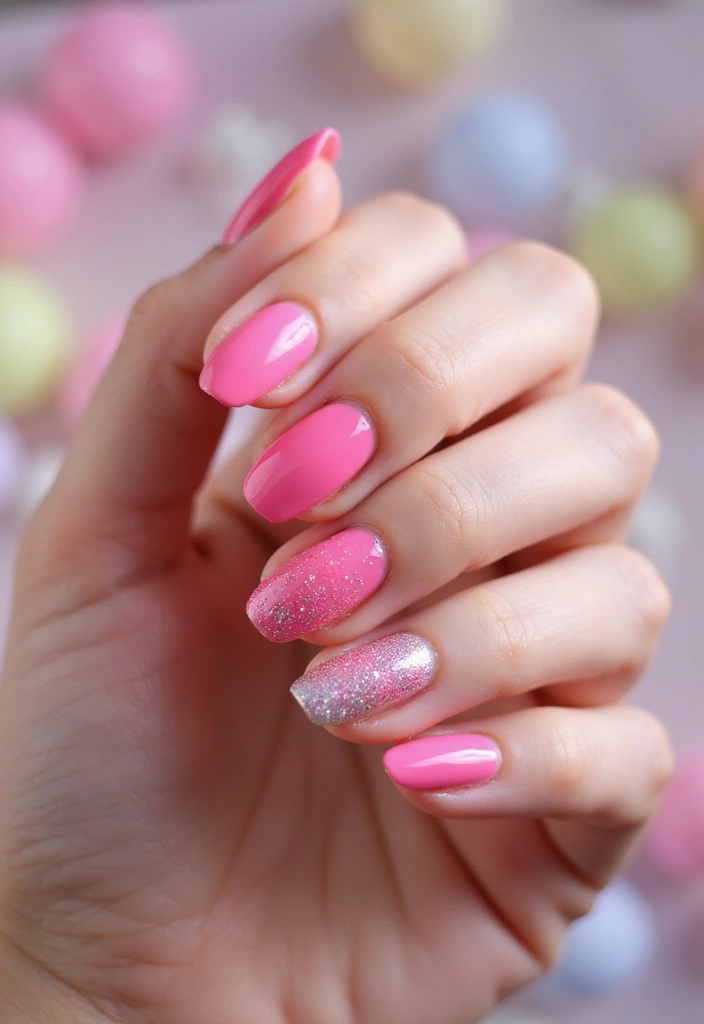 30 Cute Nail Inspo Almond Styles That Are Totally Adorable - 5. Bubblegum Pink with Glitter Tips