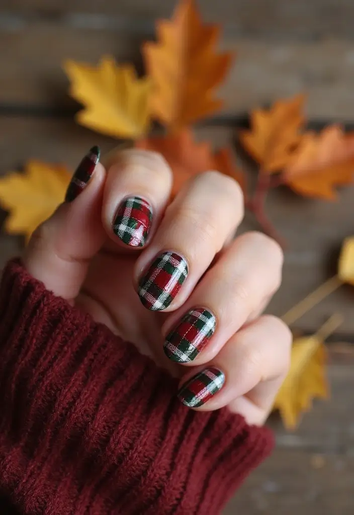 30 Gorgeous Fall Nail Inspo Almond Ideas You’ll Love - 10. Cozy Flannel Patterns