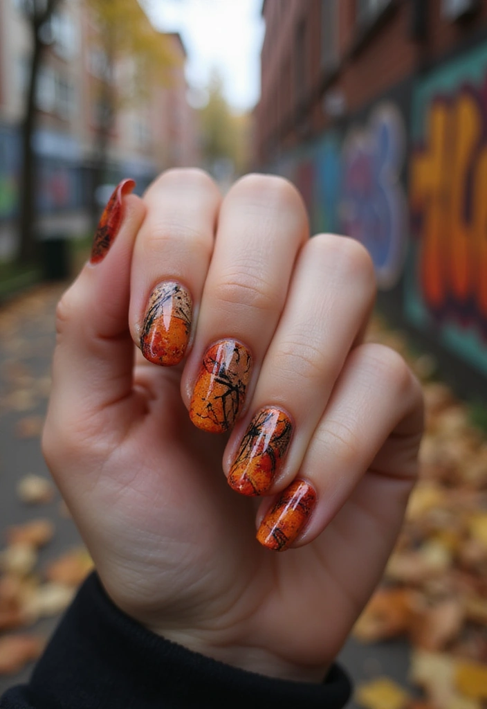 30 Gorgeous Fall Nail Inspo Almond Ideas You’ll Love - 17. Graffiti Fall Art