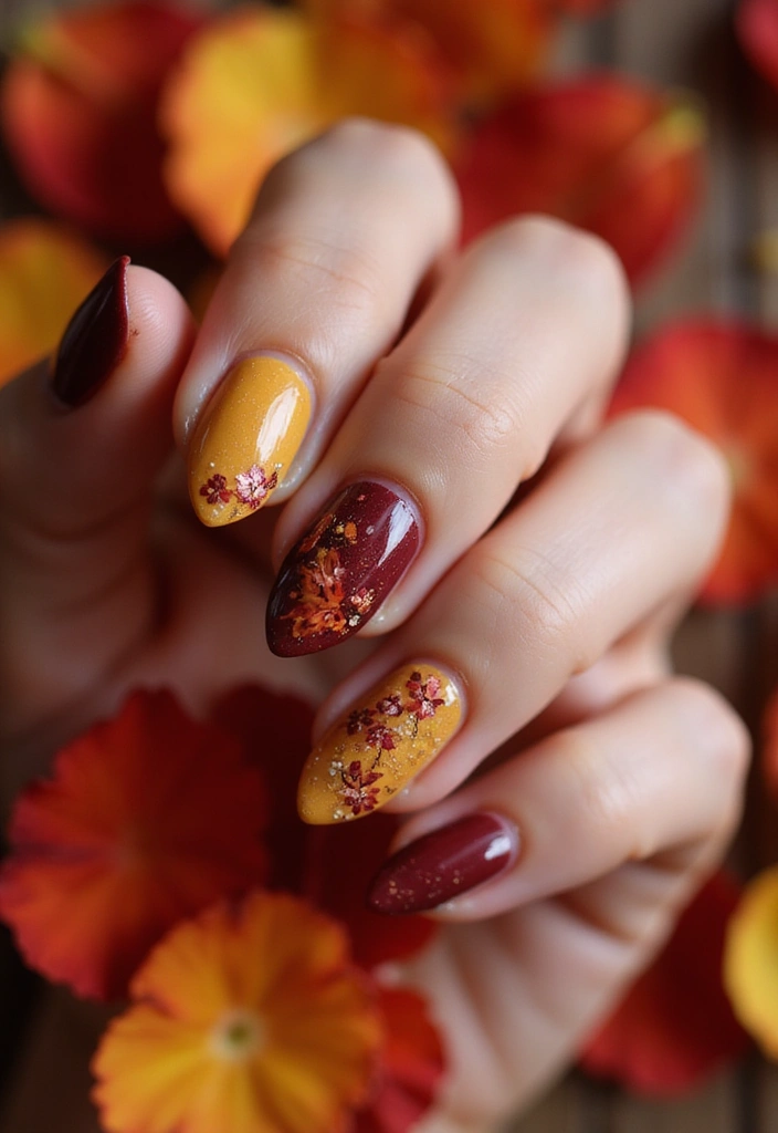 30 Gorgeous Fall Nail Inspo Almond Ideas You’ll Love - 18. Floral Fall Dreams
