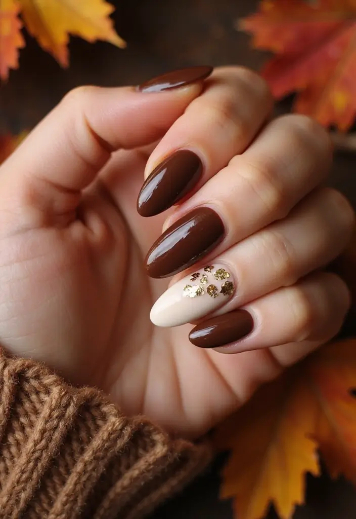 30 Gorgeous Fall Nail Inspo Almond Ideas You’ll Love - 19. Mocha Brown Dreams