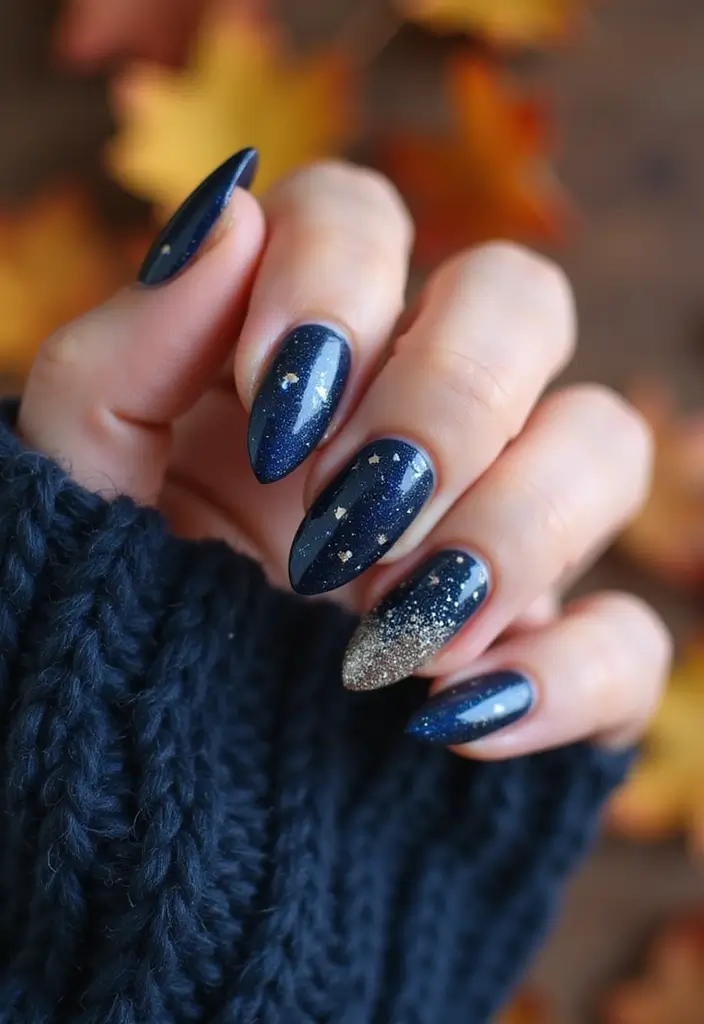 30 Gorgeous Fall Nail Inspo Almond Ideas You’ll Love - 23. Glittering Fall Nights