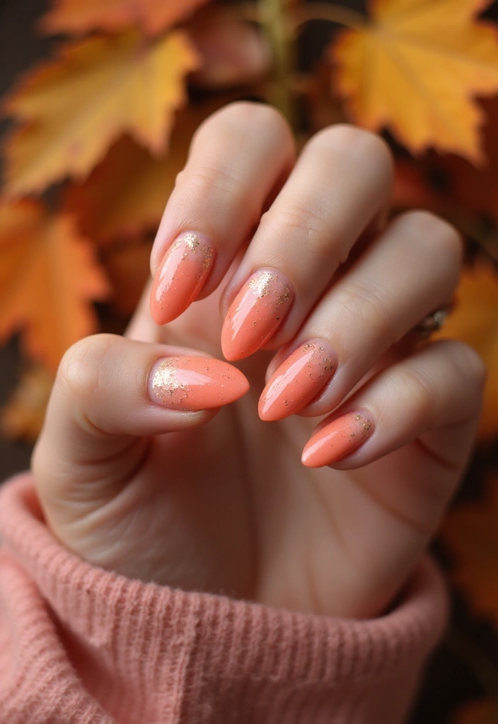 30 Gorgeous Fall Nail Inspo Almond Ideas You’ll Love - 24. Coral Sunset