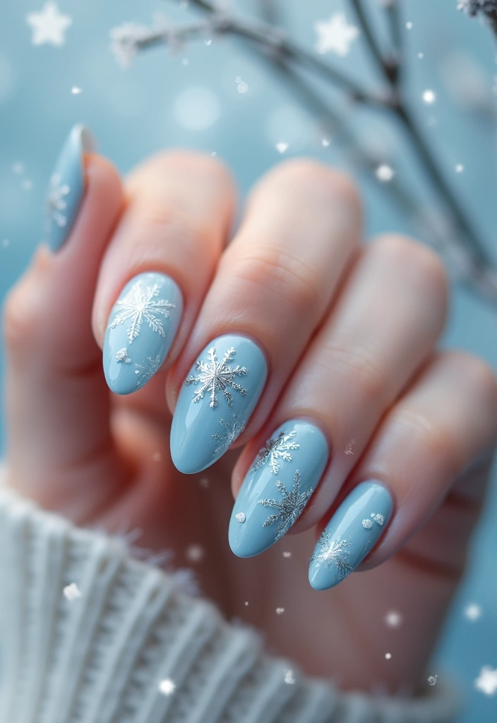 30 Gorgeous Fall Nail Inspo Almond Ideas You’ll Love - 25. Ethereal Snowflakes