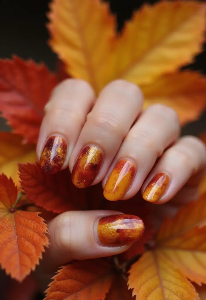 30 Gorgeous Fall Nail Inspo Almond Ideas You’ll Love - 26. Autumn Reflections