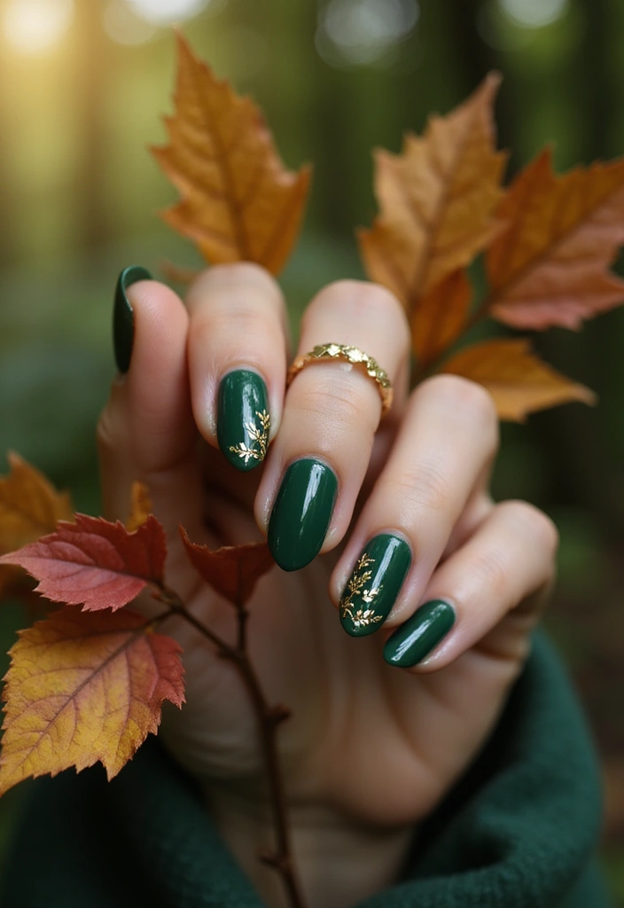 30 Gorgeous Fall Nail Inspo Almond Ideas You’ll Love - 4. Forest Green Glam