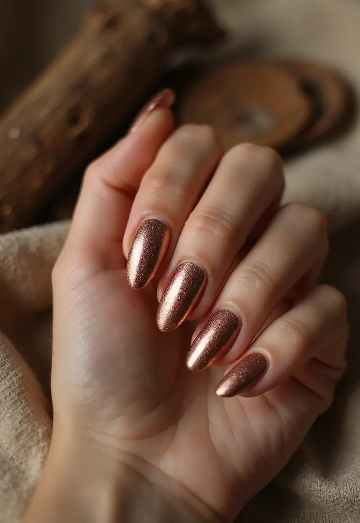 30 Gorgeous Fall Nail Inspo Almond Ideas You’ll Love - 5. Rustic Copper Elegance