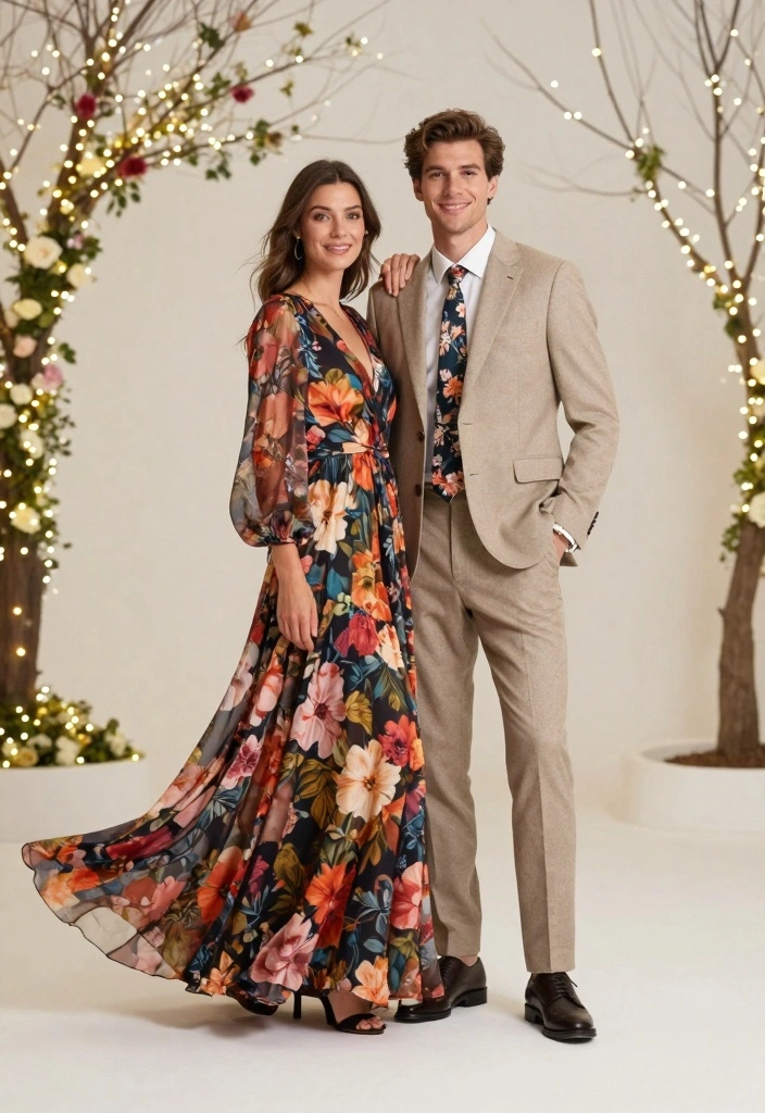 12 Classy Couples New Year’s Eve Outfit Ideas to Match in Style - 5. Romantic Floral Patterns 1