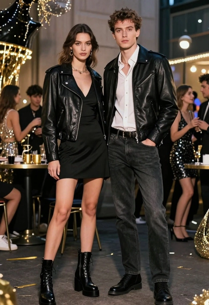 12 Classy Couples New Year’s Eve Outfit Ideas to Match in Style - 6. Statement Leather Jackets 1