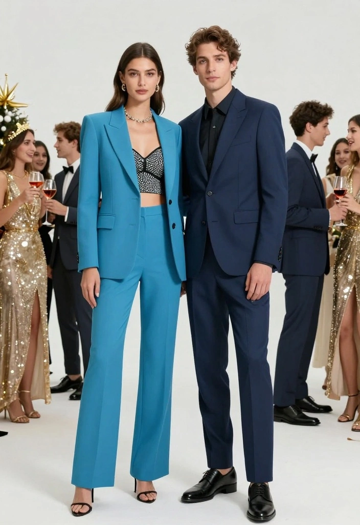 12 Classy Couples New Year’s Eve Outfit Ideas to Match in Style - 9. Elegant Two-Piece Suits 1
