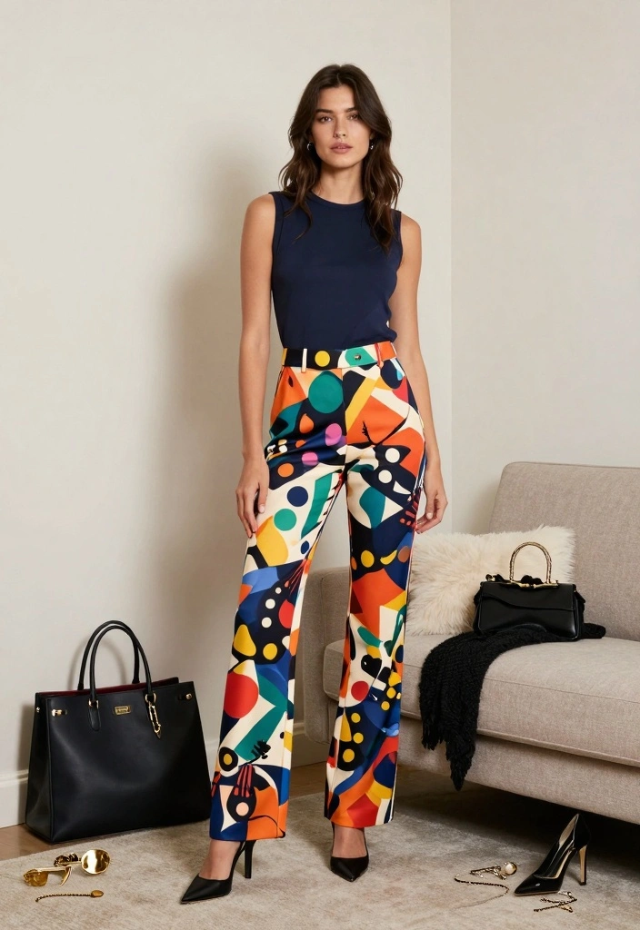 14 Casual New Year’s Eve Outfit Ideas for a Relaxed Night Out - 14. Funky Print Pants with Solid Top 1